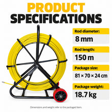 Load image into Gallery viewer, 150m x 8mm Fibreglass Duct Rodder Cable Puller with Wheeled Reel – detail 6
