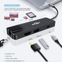 Load image into Gallery viewer, 6 IN 1 USB Type C to 4K HDMI LAN USB3.0 USB-C PD SD TF Carder Read Hub Adapter