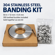 Load image into Gallery viewer, 304 Stainless Steel Banding Kit 50m x 12mm x 0.4mm with 100 Buckles