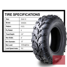 Load image into Gallery viewer, WANDA Front 25x8-12 Tyre Tire ATV 6 PR 25" 25x10x12 Mower Buggy Go kart ATV