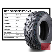 Load image into Gallery viewer, WANDA Rear 25x10-12 Tyre Tire ATV 6 PR 25" 25x10x12 Mower Buggy Go kart ATV