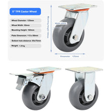 Load image into Gallery viewer, 4 pcs 5-inch 125mm Heavy Duty Industrial Castor Wheel TPR Mute Wheel