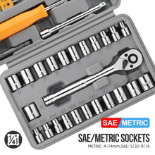 Load image into Gallery viewer, 57 PCS 72 Teeth Ratchet Hand Tool Socket Set 1/4"-3/8" Metric Tool Kit