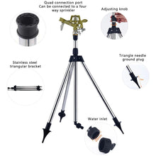 Load image into Gallery viewer, Tripod Sprinkler 360 Degree Rotating Heavy-Duty Zinc Alloy Lawn Sprinkler