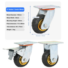 Load image into Gallery viewer, 4pcs 4 Inch 100mm Silent Heavy Duty Rubber Swivel Caster Wheels