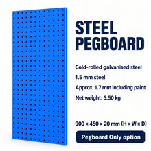Load image into Gallery viewer, Blue Steel Pegboard 900 x 450mm – Panel or 26-Piece Hook & Bin Set – detail 3