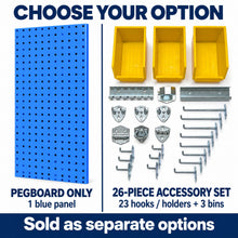 Load image into Gallery viewer, Blue Steel Pegboard 900 x 450mm – Panel or 26-Piece Hook & Bin Set – detail 4