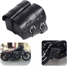 Load image into Gallery viewer, 2X Motorcycle PU Leather Pouch Panniers Black Side Saddle Bag Saddlebags Toolbag
