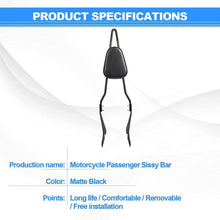 Load image into Gallery viewer, Passenger Backrest Sissy Bar Fit Harley Sportster XL883 1200 48 Iron 2004-UP