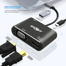 Load image into Gallery viewer, 4 IN 1 USB Type C to 4k HD HDMI VGA USB 3.0 PD Hub Adapter
