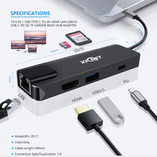 Load image into Gallery viewer, 6 IN 1 USB Type C to 4K HDMI LAN USB3.0 USB-C PD SD TF Carder Read Hub Adapter
