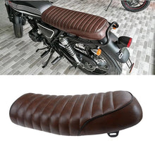 Load image into Gallery viewer, Brown Cushion Seat Flat Brat Hump Saddle Motorcycle For Cafe Racer Yamaha Honda
