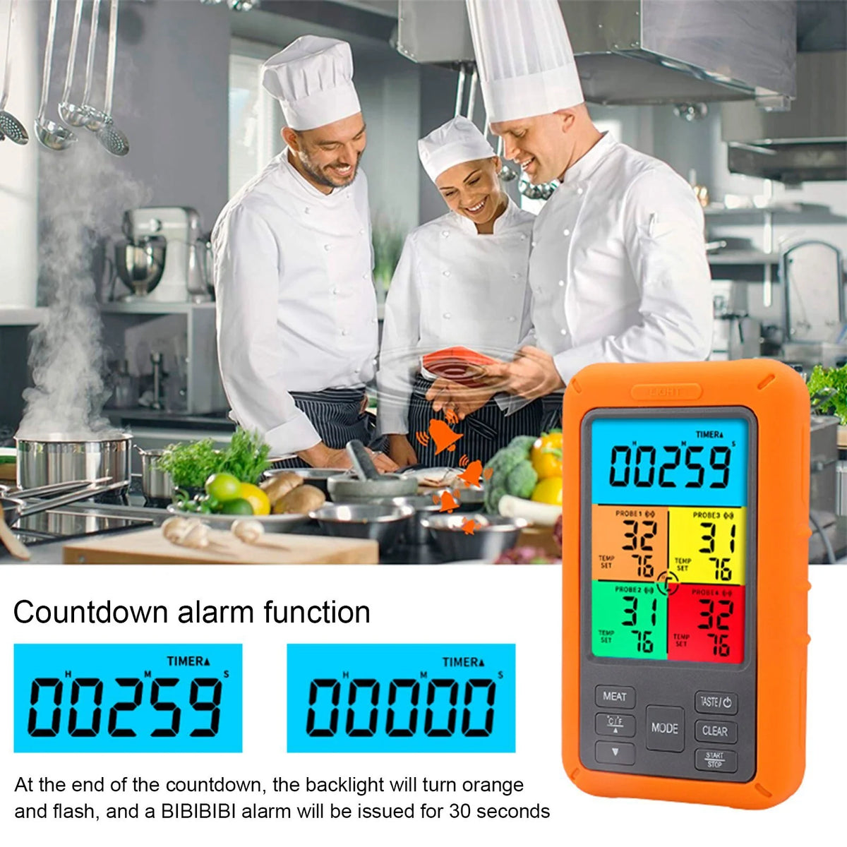 TS-TP40-X Wireless Waterproof Kitchen 4-pin Food Thermometer BBQ ...