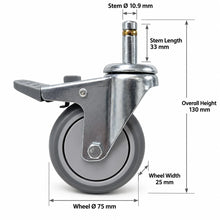 Load image into Gallery viewer, 3-Inch TPR Silent Swivel Stem Castor Wheels – 50kg Capacity