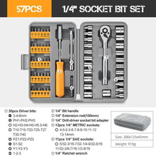 Load image into Gallery viewer, 57 PCS 72 Teeth Ratchet Hand Tool Socket Set 1/4&quot;-3/8&quot; Metric Tool Kit
