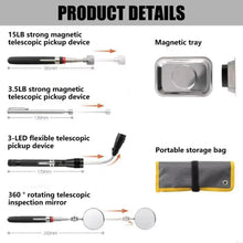 Load image into Gallery viewer, 5 Pcs Pickup Tool Set with Extendable Flashlight and Inspection Mirror

