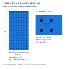 Load image into Gallery viewer, Blue Steel Pegboard 900 x 450mm – Panel or 26-Piece Hook &amp; Bin Set – detail 7