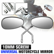 Load image into Gallery viewer, Pair Motorcycle Rear View Mirrors Chrome Oval 10mm Thread Universal Silver
