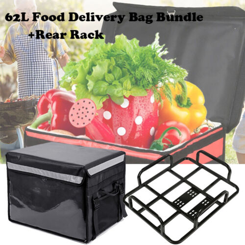 62L Food Delivery Bag + Rear Rack For Motorcycle Bike Food Delivery Dr ...