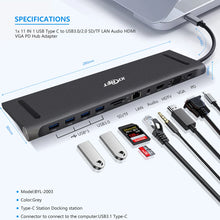 Load image into Gallery viewer, 11 IN 1 USB Type C to USB3.0/2.0 SD/TF LAN Audio HDMI VGA PD Hub Adapter
