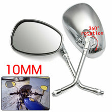 Load image into Gallery viewer, Pair Motorcycle Rear View Mirrors Chrome Oval 10mm Thread Universal Silver
