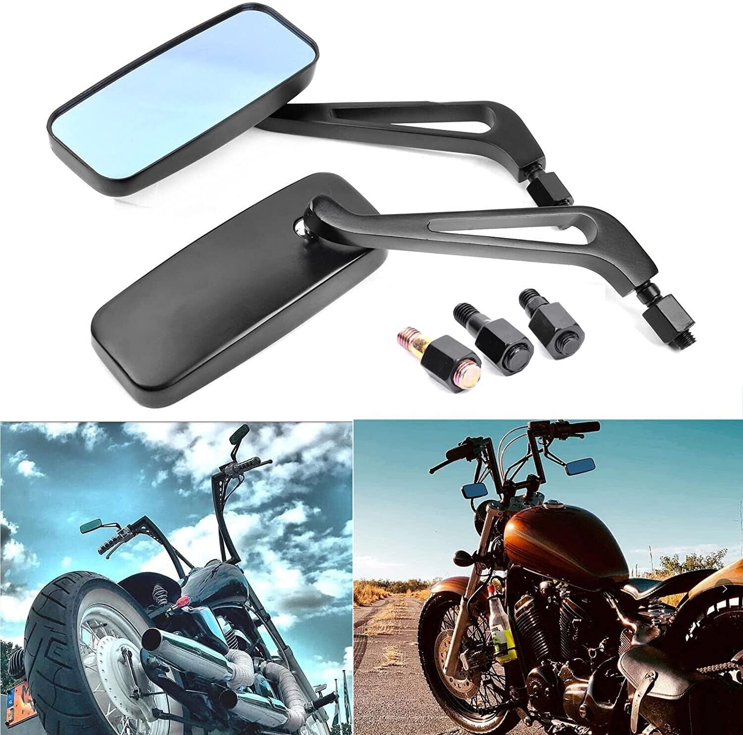 BLACK 8/10mm MOTORCYCLE MIRRORS FOR CHOPPER CRUISER BOBBER CAFE RACER ...